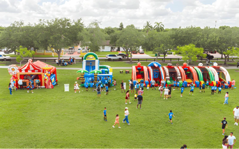 Large event setup with multiple inflatables