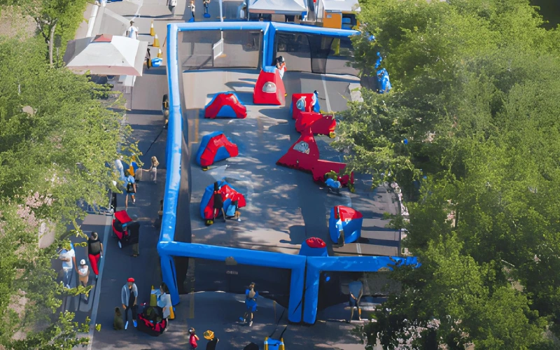 Aerial view of gellyball arena on street