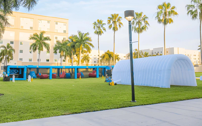 Gellyball arena setup at university campus